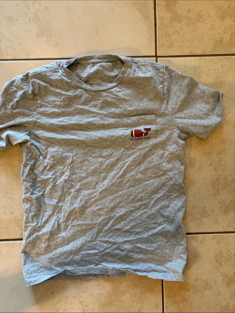 Vineyard Vines Light Gray Pocket Tee with Red Whale